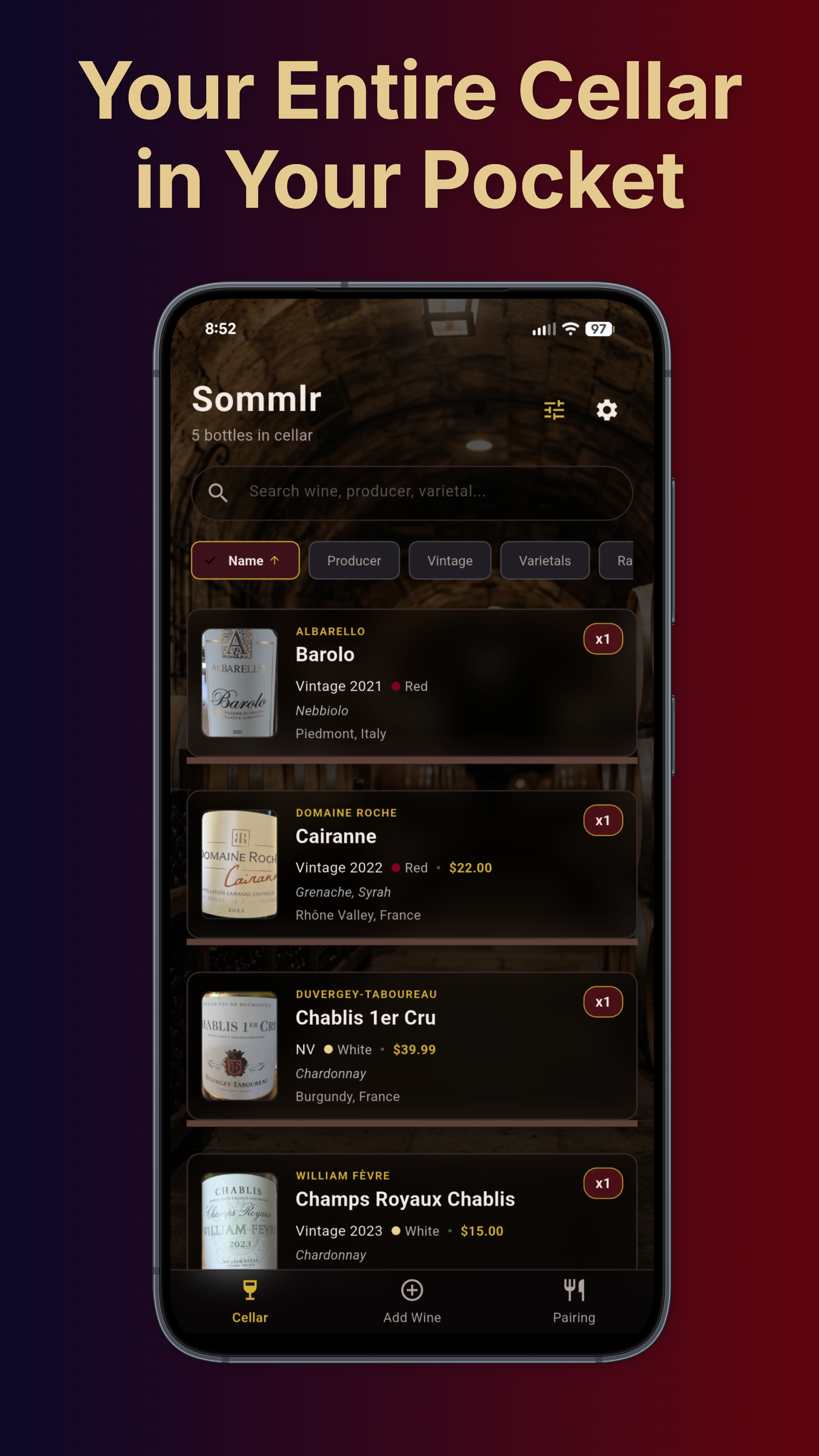 Sommlr App Cellar Screen