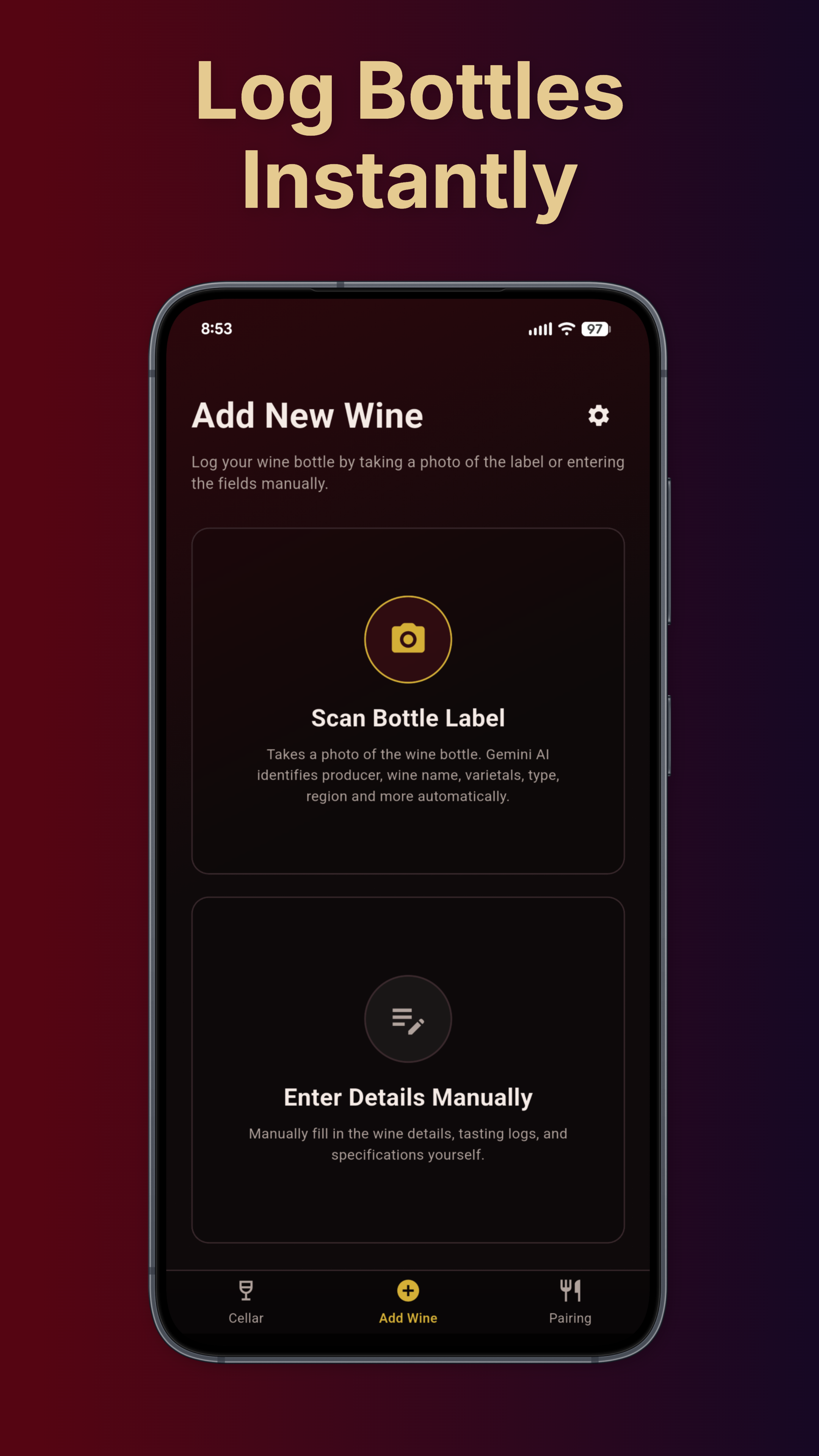 Sommlr Tasting Notes Screen